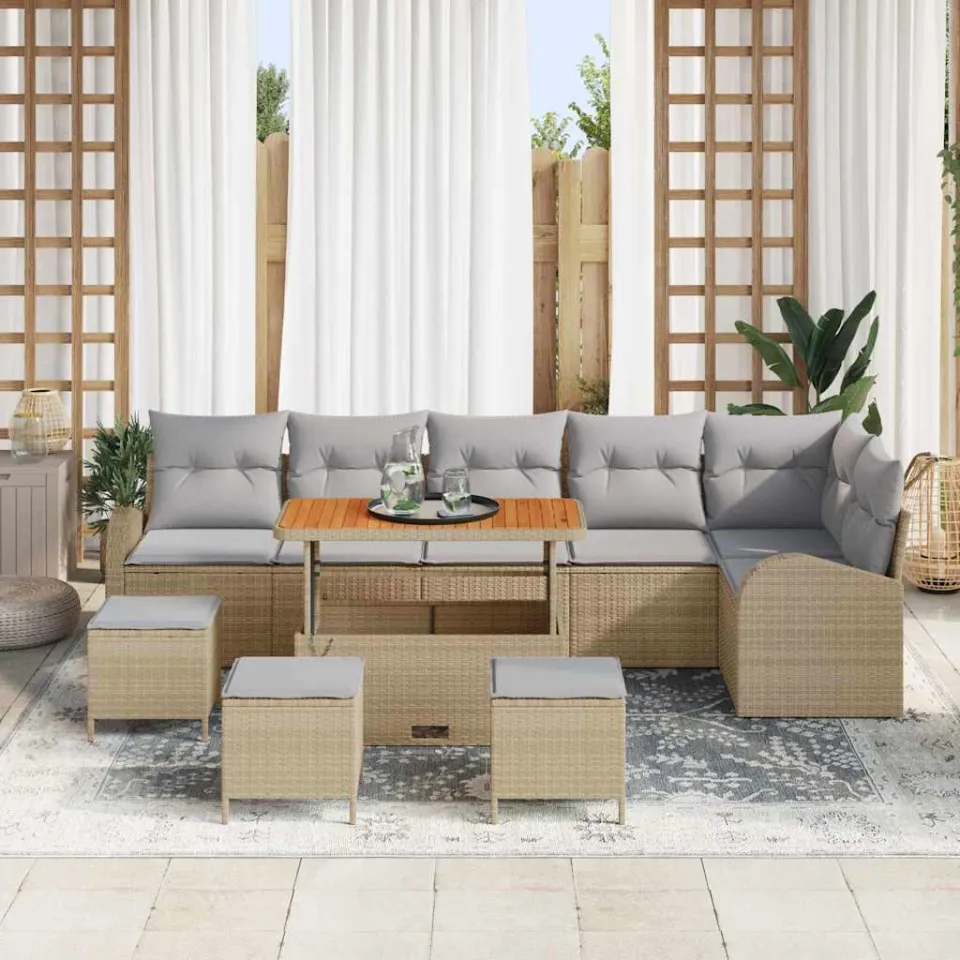 vidaXL Tuinbankenset 10 st Beige poly rattan, foto 3