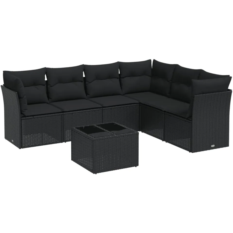 vidaXL 7-delige Loungeset met kussens poly rattan zwart