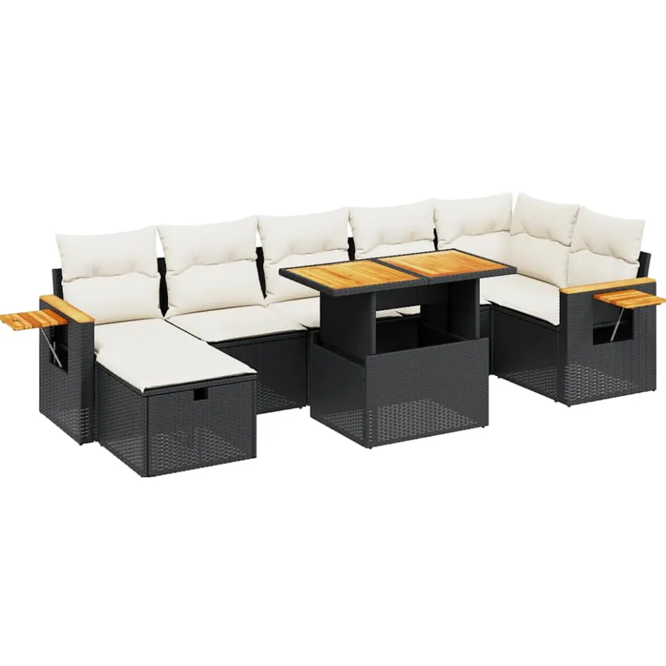 vidaXL 8-delige Loungeset met kussens poly rattan zwart
