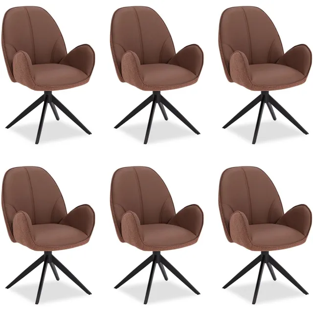 Homestyle4u Eetkamerstoelen - Set van 6 - Draaibaar - met armleuningen - Bruin