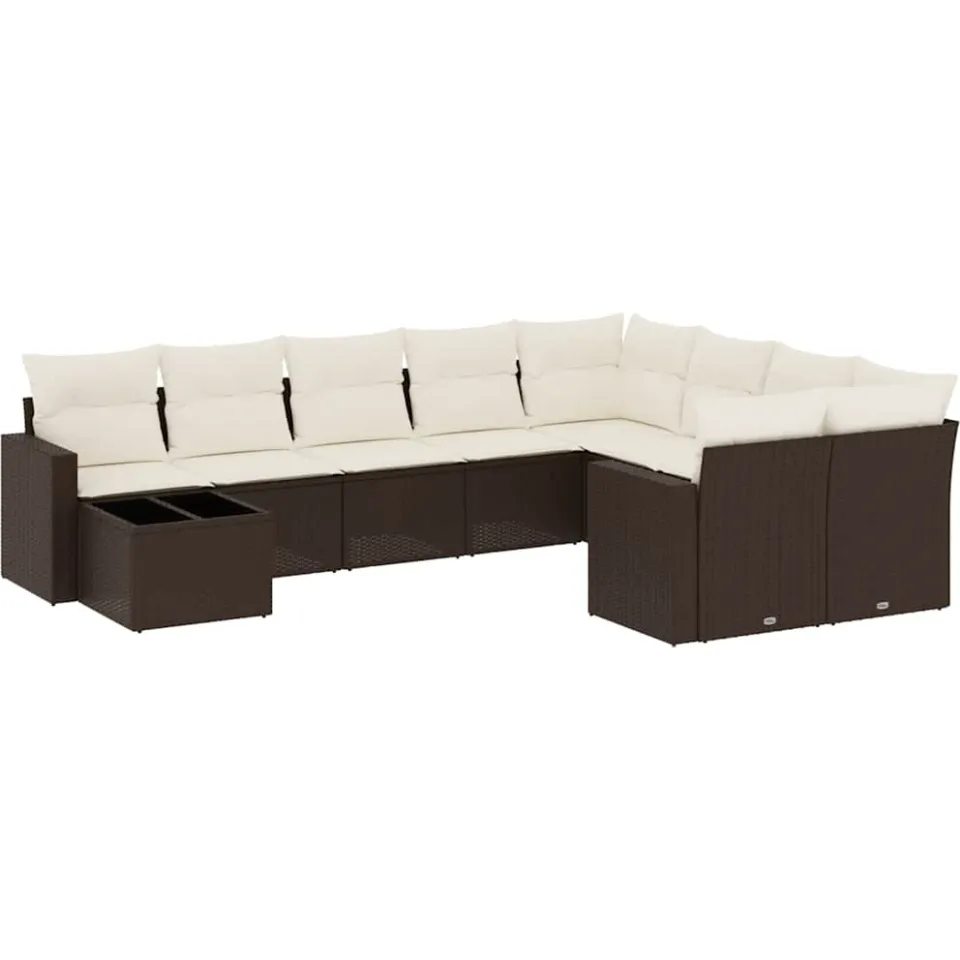 vidaXL 10-delige Loungeset met kussens poly rattan bruin