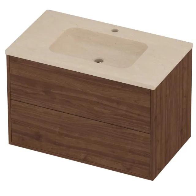Proline Rollo Badmeubelset Hardsteen Elegant In Kader 80x46x54 cm Sand Stone Indian Walnut Houtlook