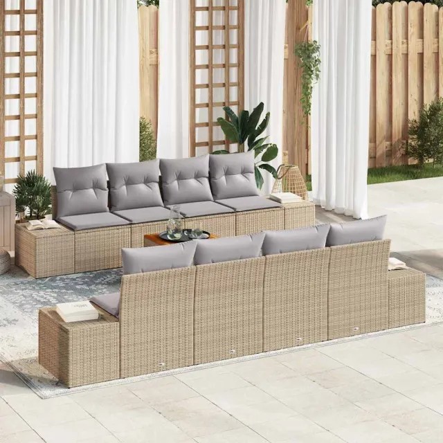 vidaXL Tuinbankenset 9 st Beige en Licht Grijs poly rattan, foto 2