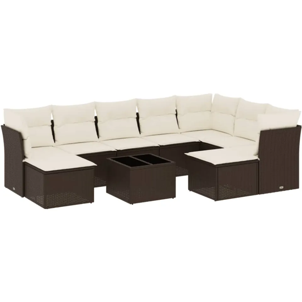 vidaXL 10-delige Loungeset met kussens poly rattan bruin