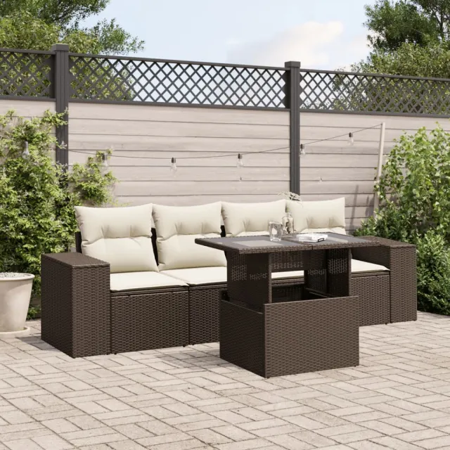 vidaXL 5-delige Loungeset met kussens poly rattan bruin, foto 2