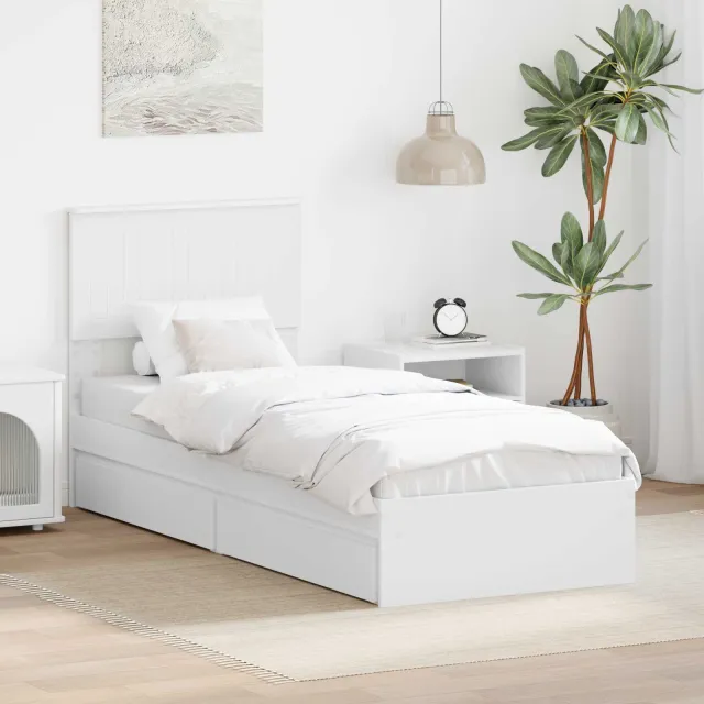 vidaXL Opslag bed met lade met hoofdeinde Wit 75 x 190 cm Bewerkt hout