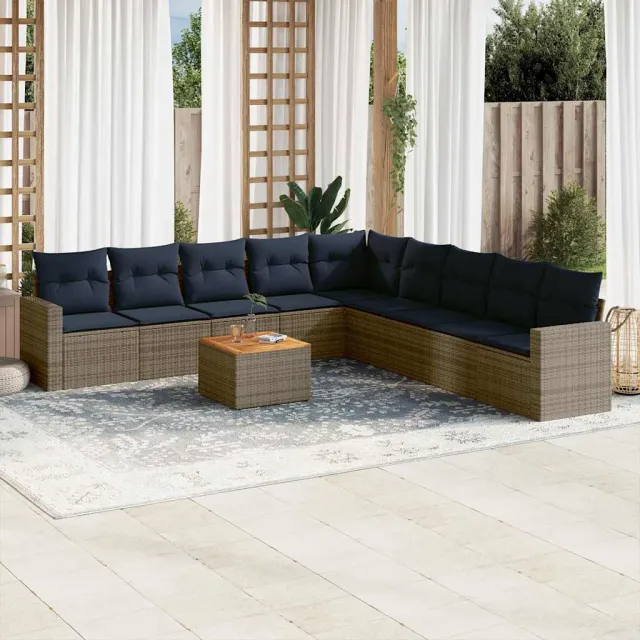 vidaXL 10-delige Loungeset met kussens poly rattan grijs, foto 2