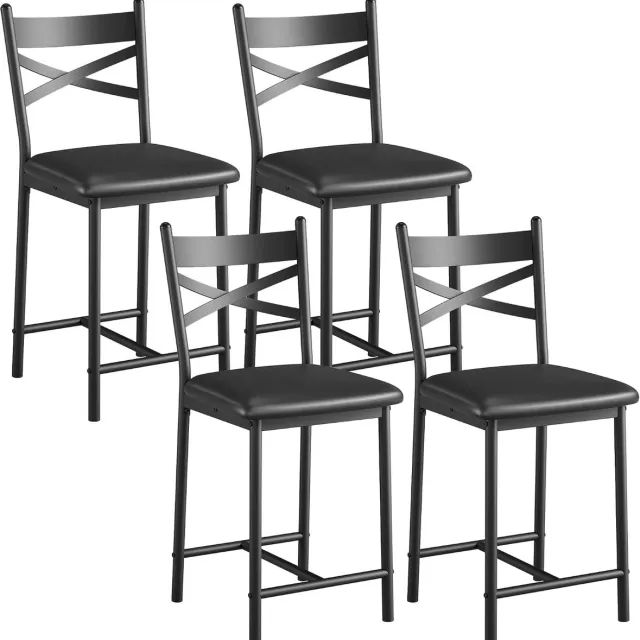 HOERFURIY Barkrukken Set van 4 - 66 cm Barstoelen met X-Rugleuning PU Zwart 136kg