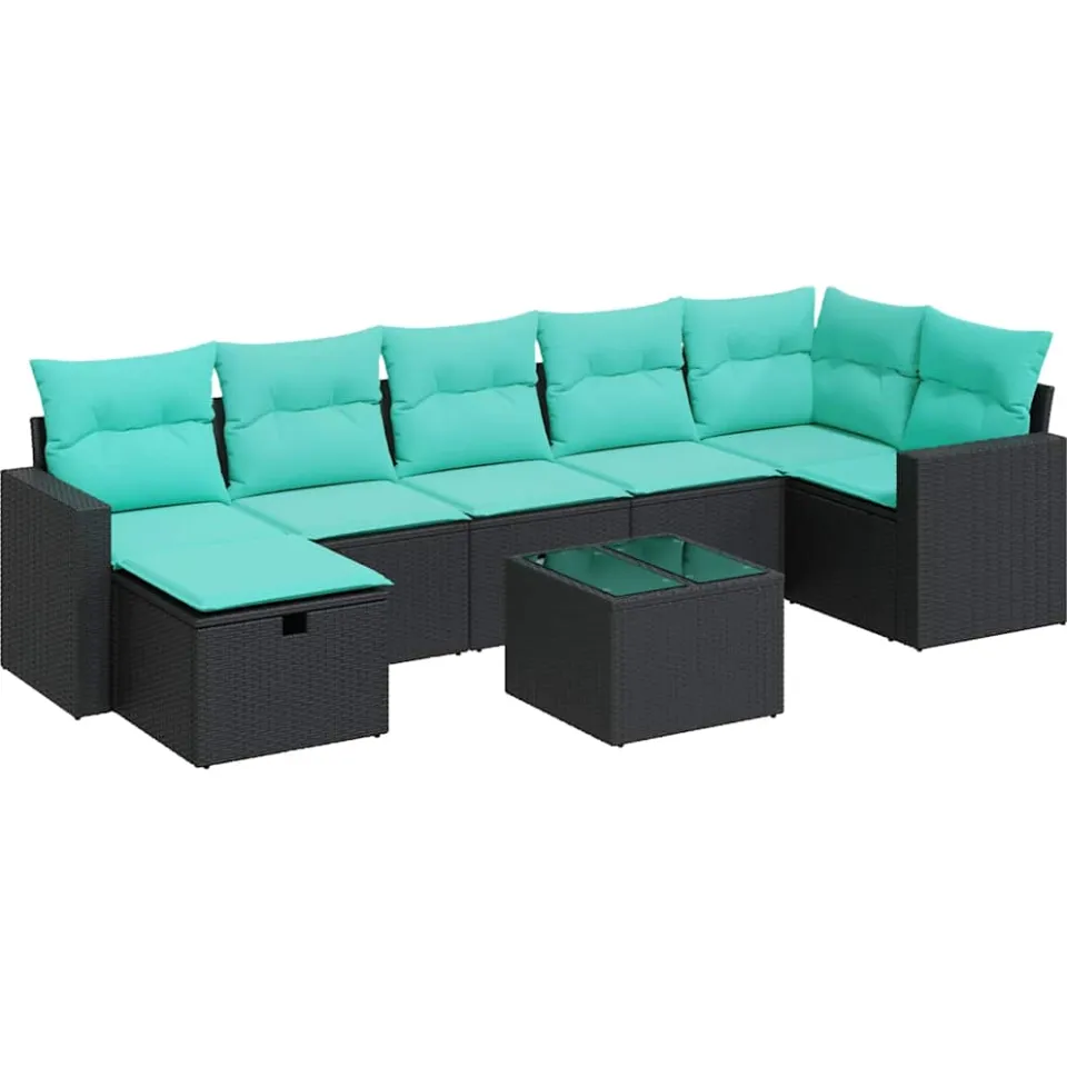 vidaXL 8-delige Loungeset met kussens poly rattan zwart, foto 3
