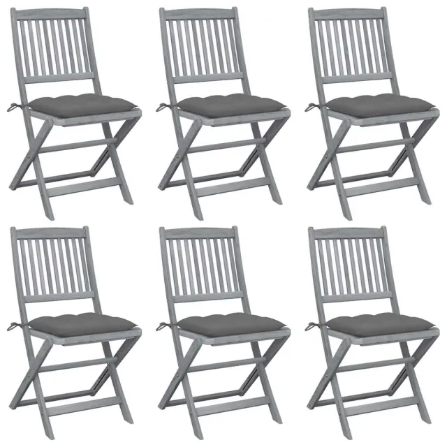 vidaXL Inklapbare stoelen 6 st met kussens massief acaciahout Grijs