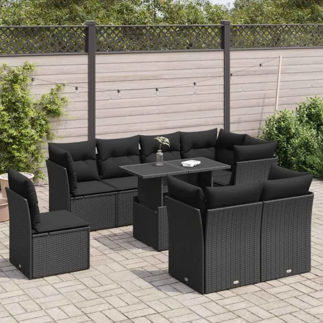 vidaXL 9-delige Loungeset met kussens poly rattan zwart, foto 2