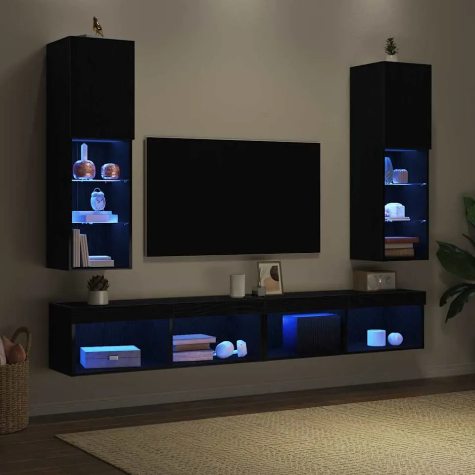 vidaXL Tv-meubelset 2 st Zwart Eiken Bewerkt hout, foto 4