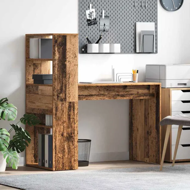 vidaXL Bureau Oud Hout 113 x 54 x 120 cm Bewerkt hout bruin