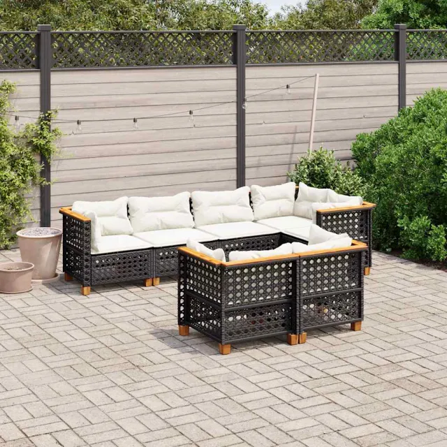 vidaXL 7-delige Loungeset met kussens poly rattan zwart, foto 2