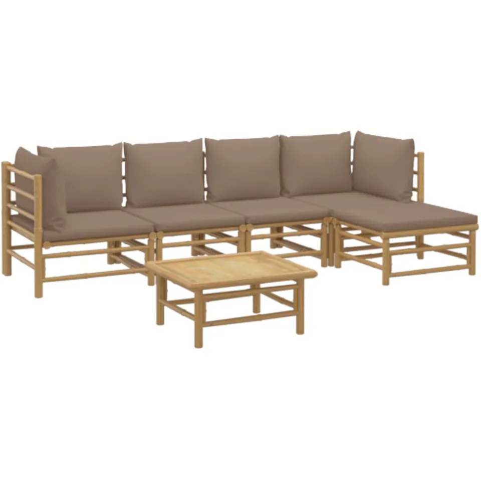vidaXL 6-delige Loungeset met kussens bamboe taupe Bruin