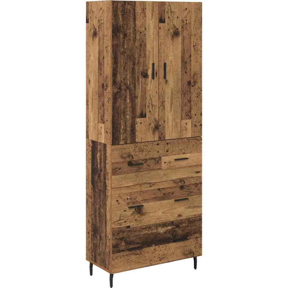 vidaXL Hoge kast 2 st Oud Hout 69,5 x 34 x 180 cm Bewerkt hout bruin, foto 3