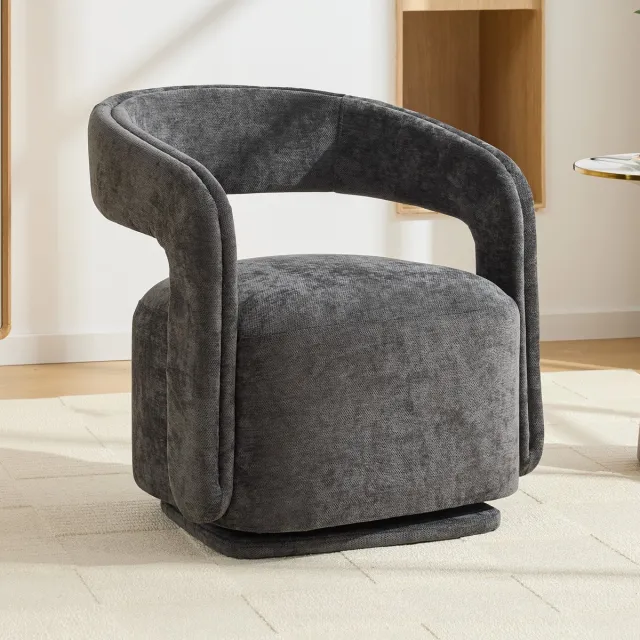HAUSS SPOLE Fauteuil - Draaibare Kuipfauteuil - 360 Graden Draaibaar Met Armleuningen - Voor Woonkamer En Leeshoek - Chenille Donkergrijs