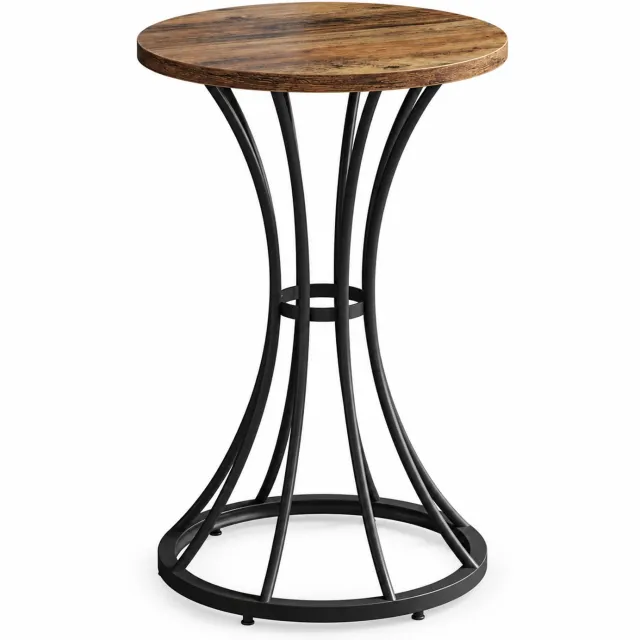 DMG Supply Ronde Bartafel – 60 x 60 x 95 cm – Gebogen Metalen Frame – Statafel voor Keuken, Woonkamer en Thuisbar – Bruin en Zwart