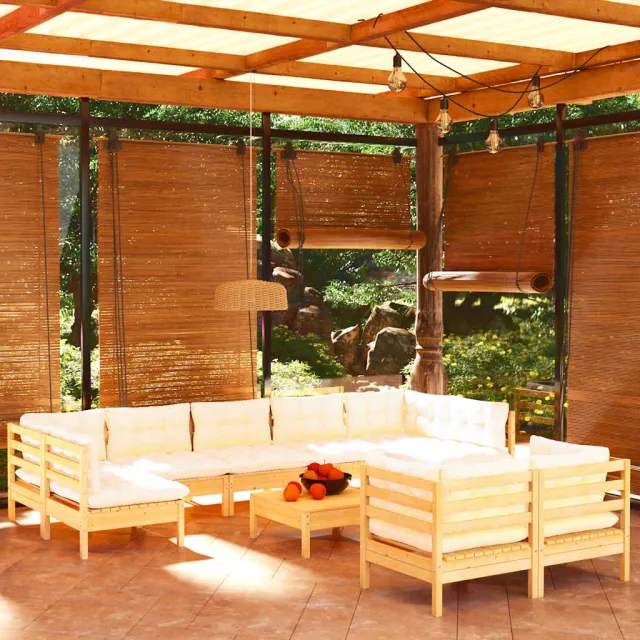 vidaXL 10-delige Loungeset met crèmekleurige kussens grenenhout, foto 2