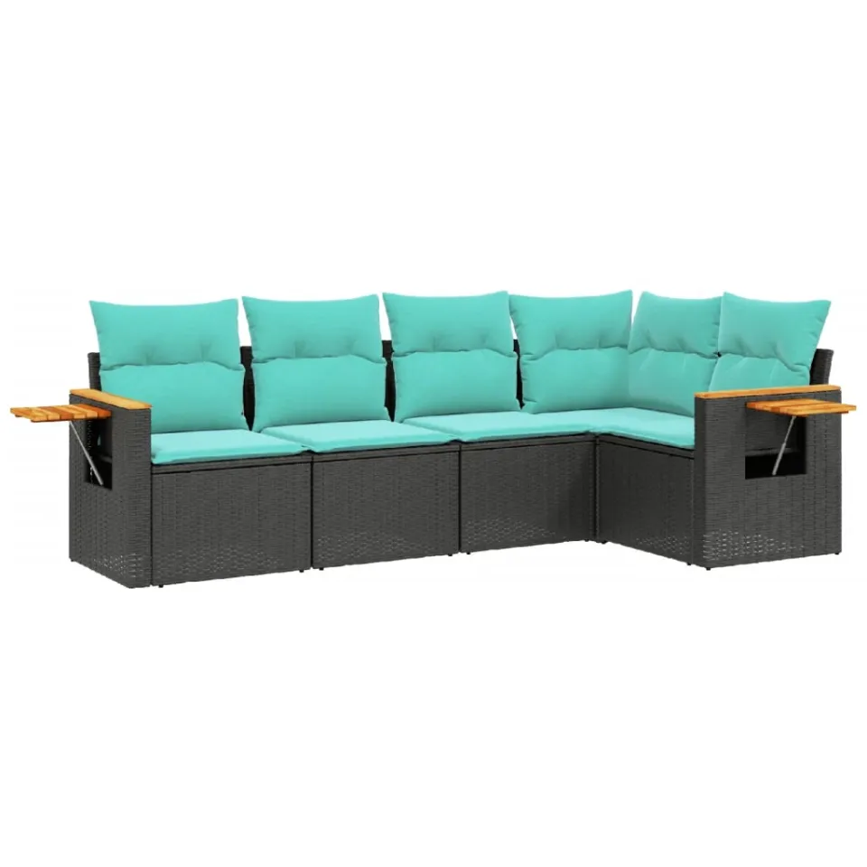 vidaXL 5-delige Loungeset met kussens poly rattan zwart, foto 3