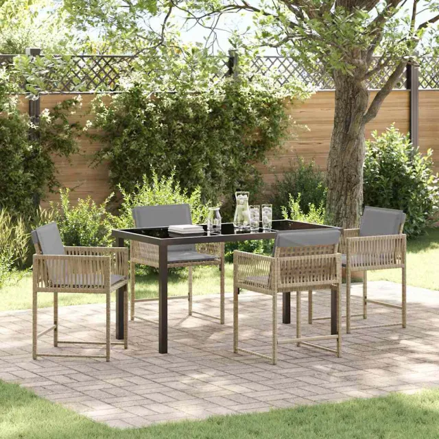 vidaXL Tuin eettafelset 5 st Beige poly rattan, foto 2