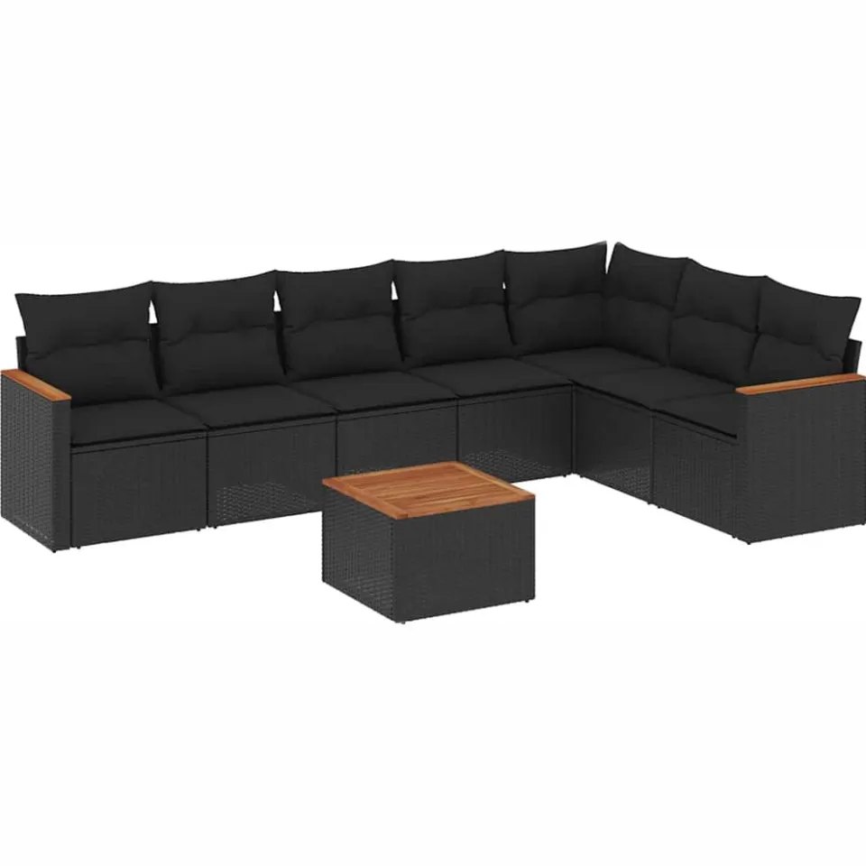 vidaXL 8-delige Loungeset met kussens poly rattan zwart, foto 3
