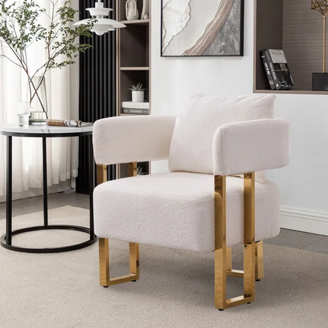 DESMIU Fauteuil - Eenzits Met Armleuningen En Kussens - Voor Woonkamer, Slaapkamer Of Balkon - Velvet - 68x68x70 Cm - Wit