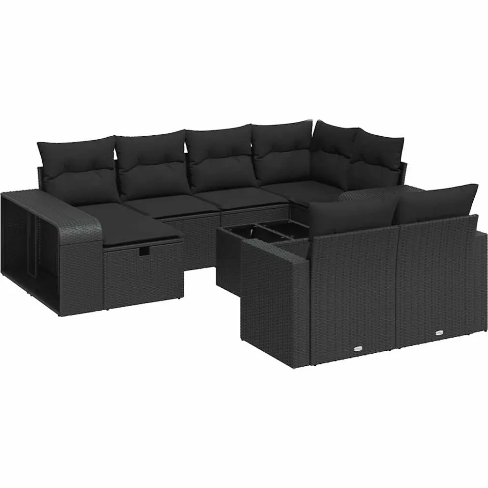 vidaXL 11-delige Loungeset met kussens poly rattan zwart, foto 3