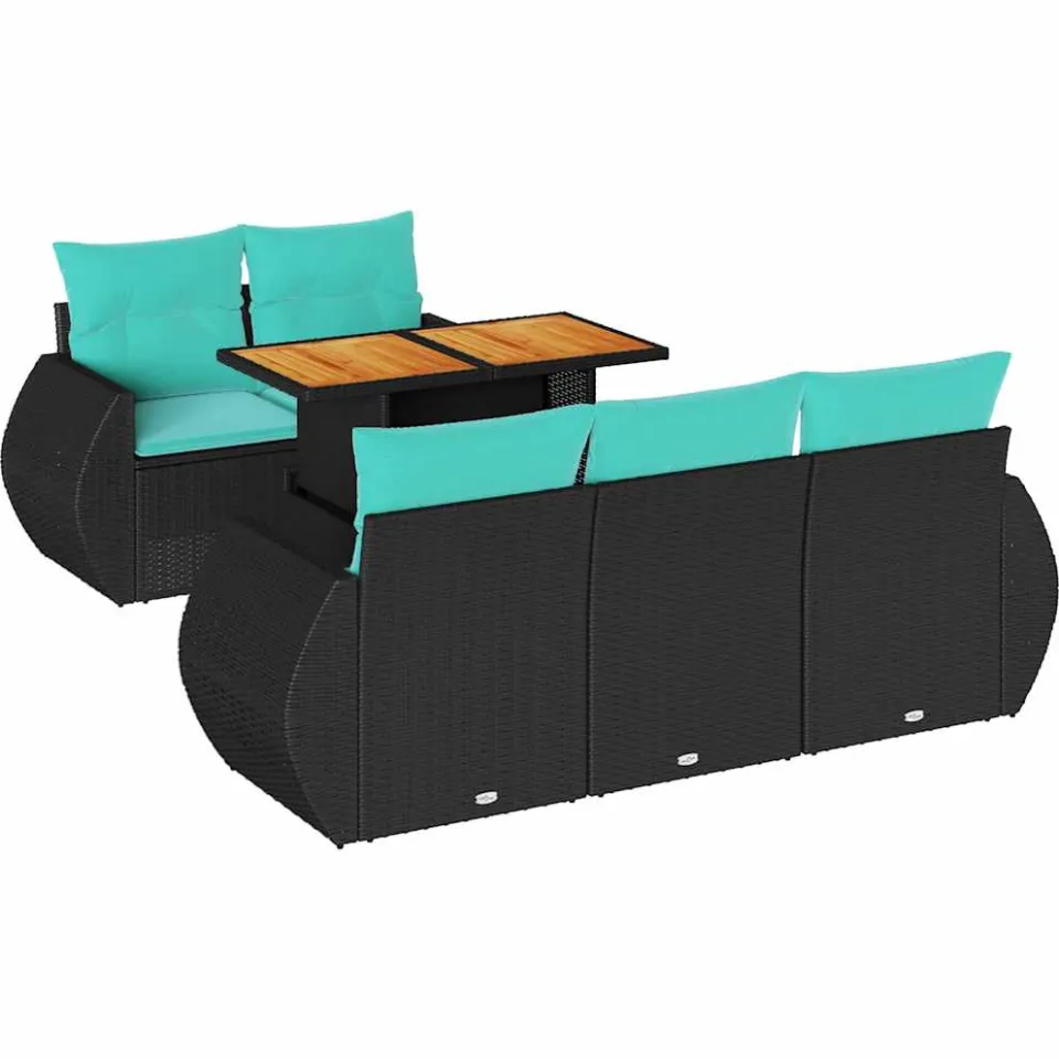 vidaXL 6-delige Loungeset met kussens poly rattan zwart, foto 3