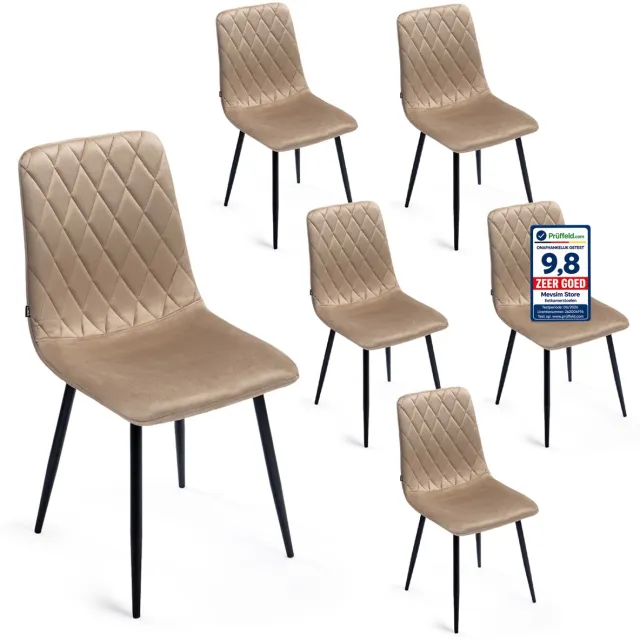 Lina Elisia Velvet Eetkamerstoelen - Stoel - Beige - Set van 6