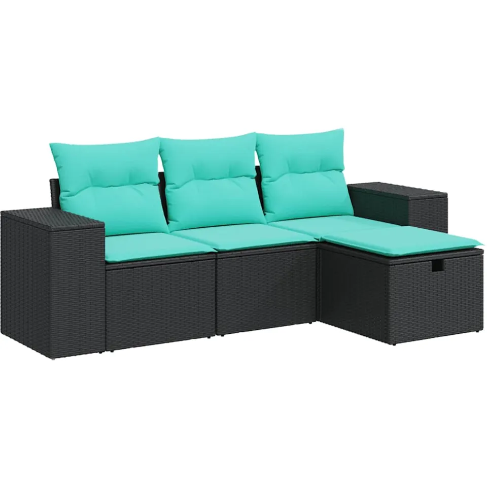vidaXL 4-delige Loungeset met kussens poly rattan zwart, foto 3
