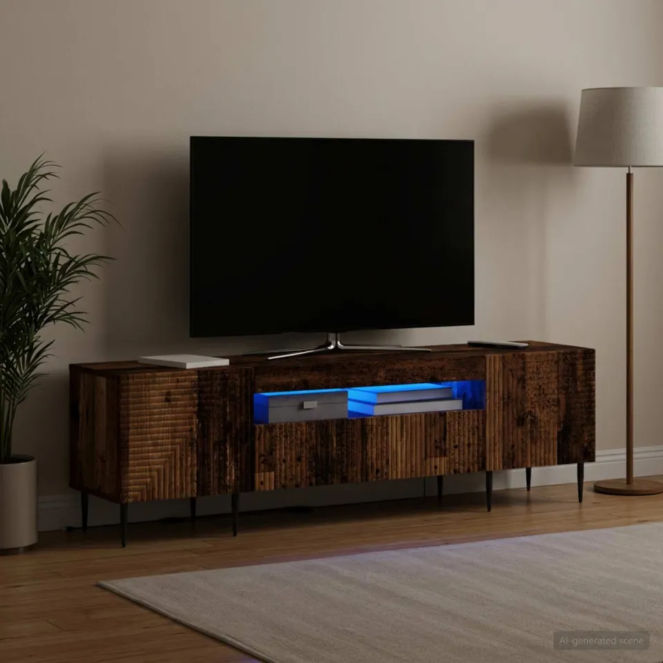 vidaXL LED tv-meubel HAARLEM 153 x 35 x 43 cm Oud hout Bewerkt hout bruin, foto 4