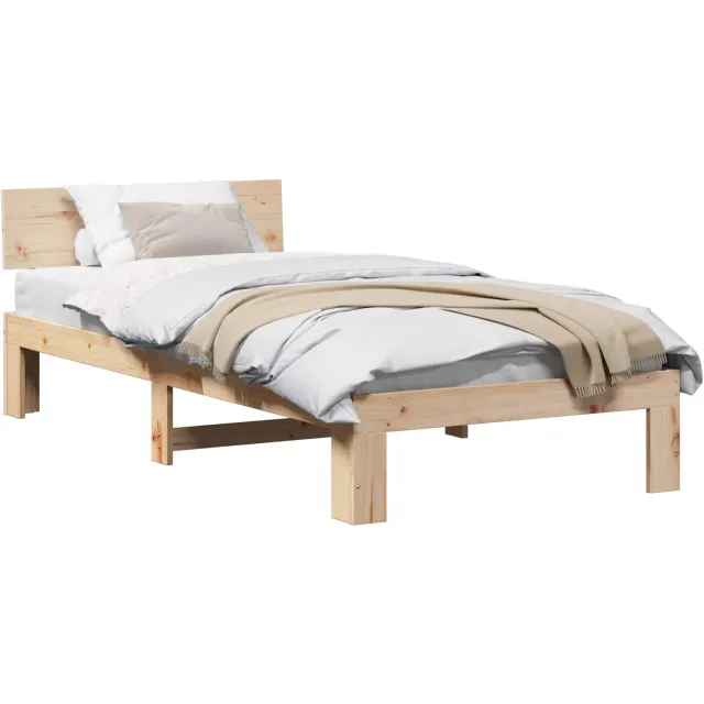 vidaXL Bedframe met hoofdeinde Naturel 90 x 200 cm Massief grenenhout Bruin