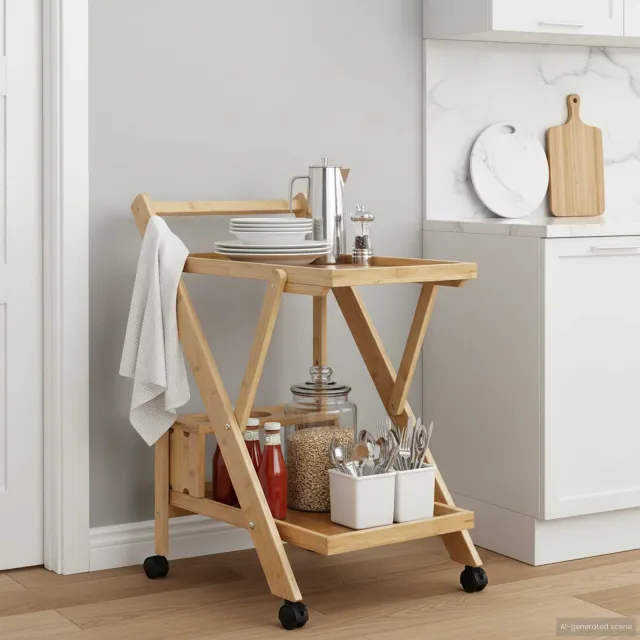 vidaXL Keukentrolley met Wielen Licht Bruin 65 x 40,5 x 76,5 cm Bamboe