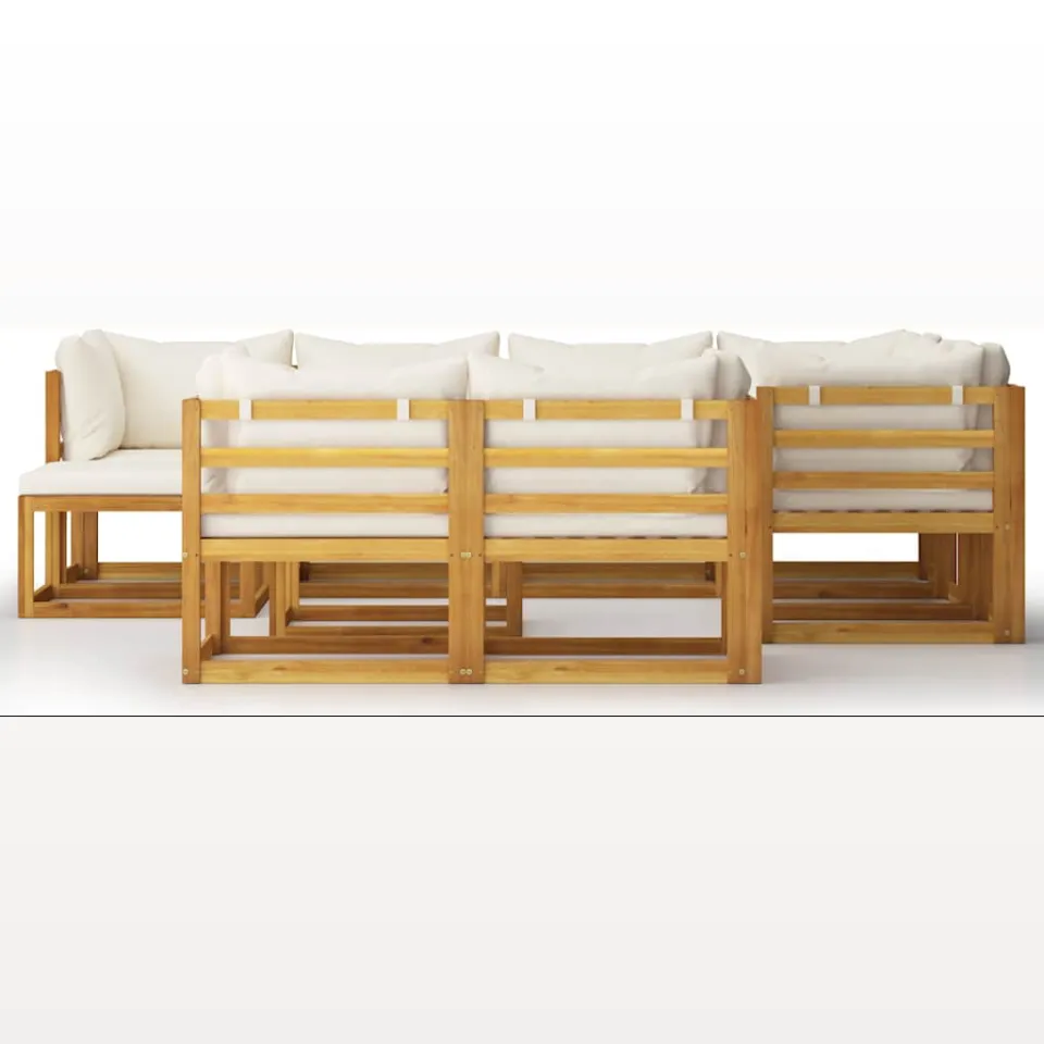 vidaXL 10-delige Loungeset met kussens massief acaciahout crème