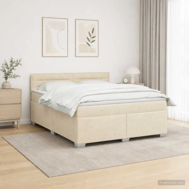 vidaXL Boxspring Bed met Matras en LED Crèmekleurig 180 x 200 cm Stof