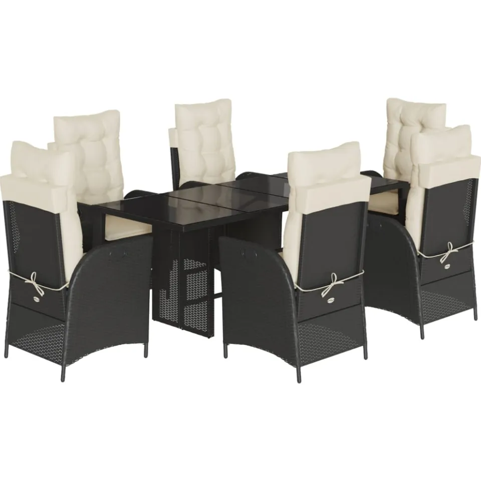 vidaXL 7-delige Tuinset met kussens poly rattan zwart, foto 3