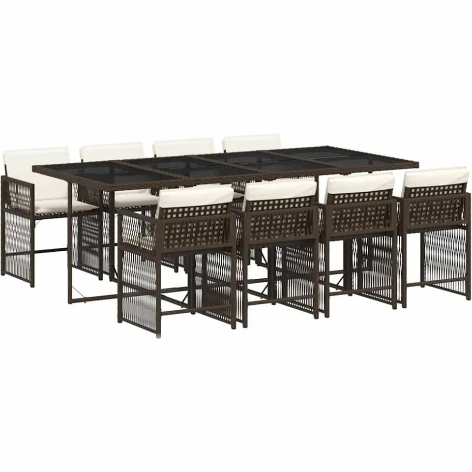 vidaXL 9-delige Tuinset met kussens poly rattan bruin