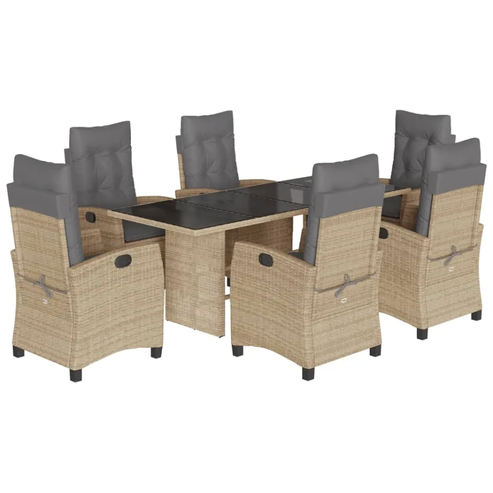 vidaXL 7-delige Tuinset met kussens poly rattan gemengd beige, foto 3