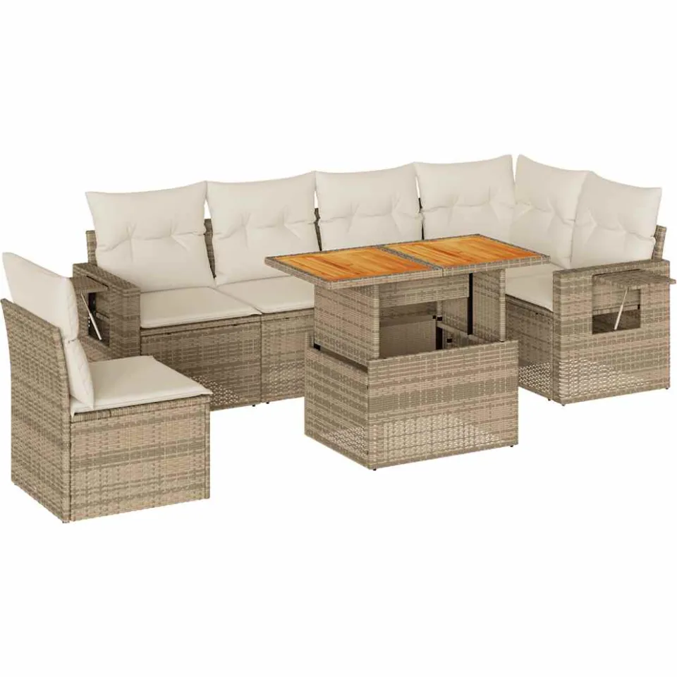 vidaXL 7-delige Loungeset met kussens poly rattan beige, foto 3