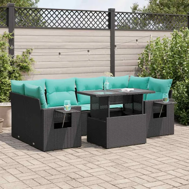 vidaXL 7-delige Loungeset met kussens poly rattan acacia zwart, foto 2