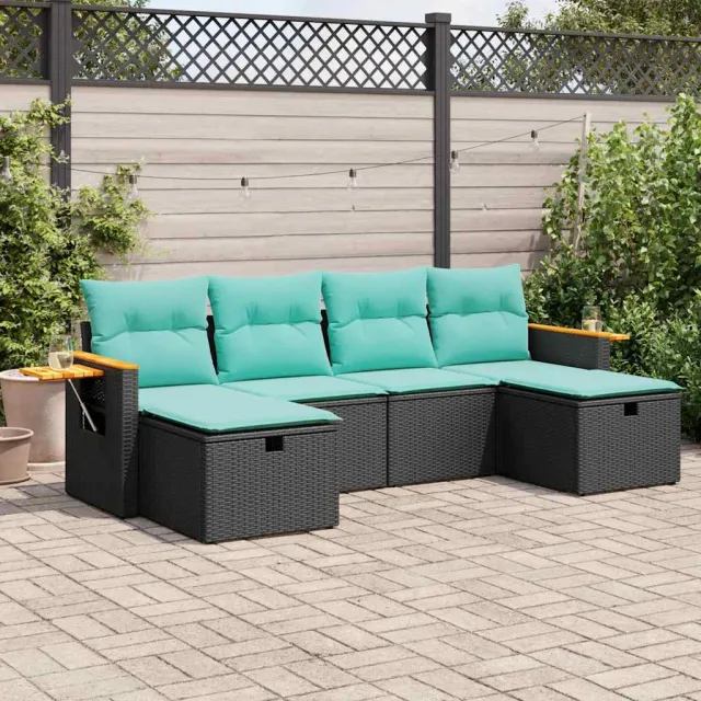 vidaXL 6-delige Loungeset met kussens poly rattan zwart, foto 2