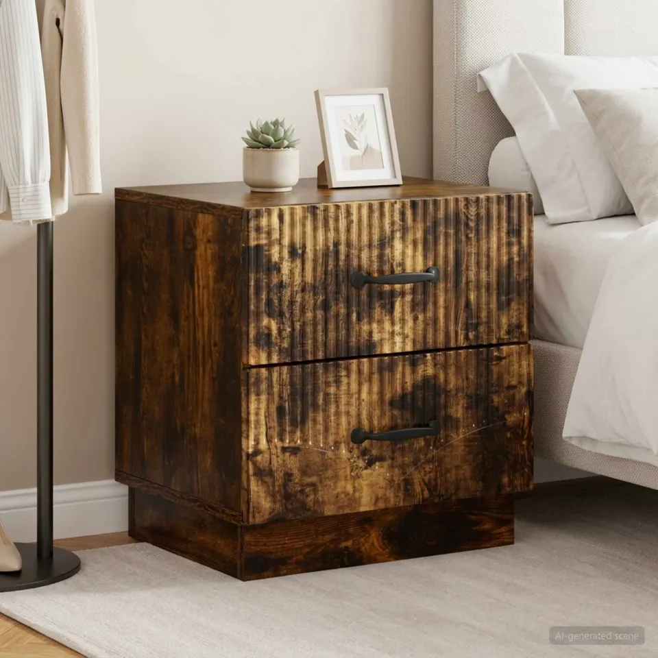 vidaXL Nachtkastje 2 st Gerookt eiken 43 x 34,5 x 44,5 cm Bewerkt hout, foto 4