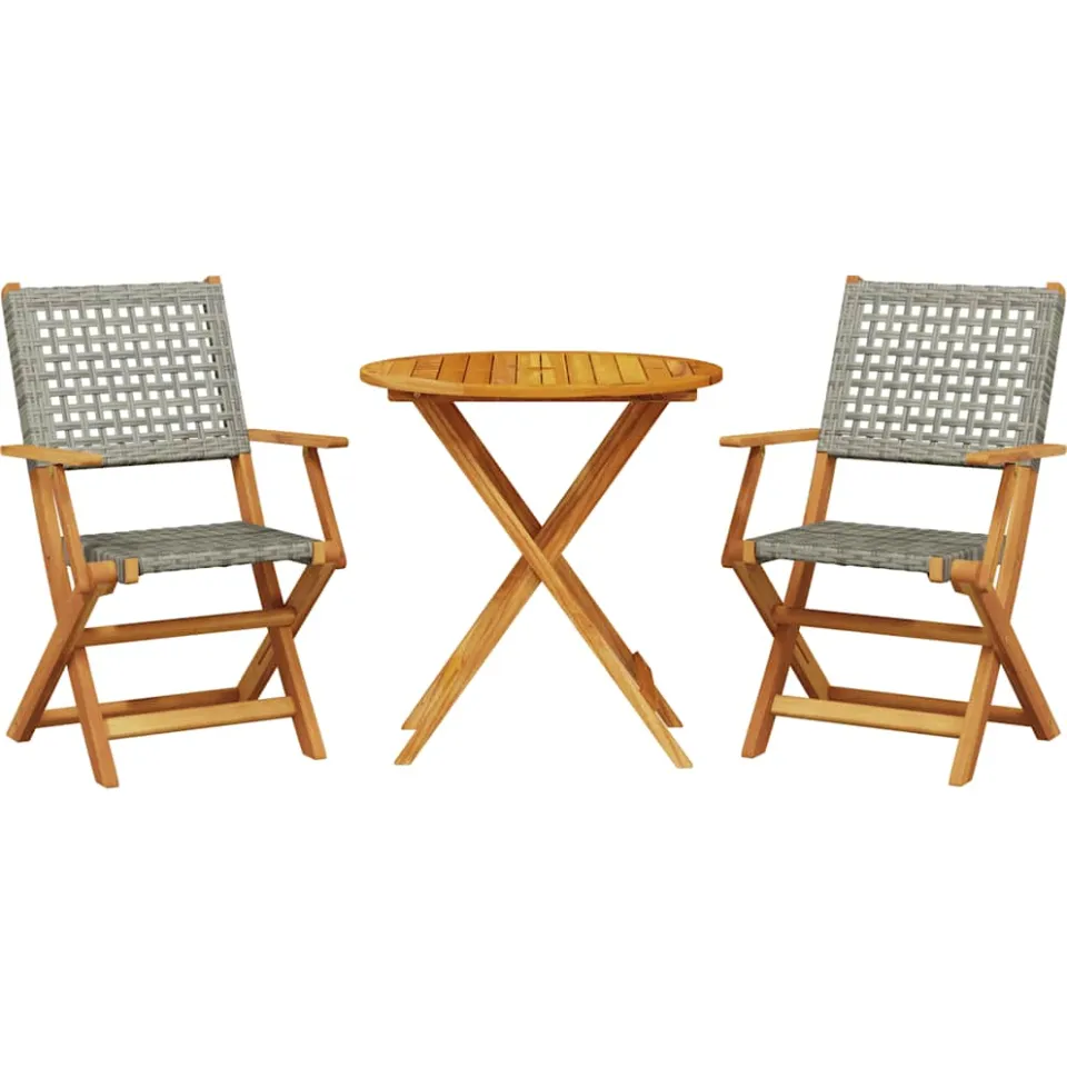vidaXL 3-delige Bistroset poly rattan en massief hout grijs, foto 3