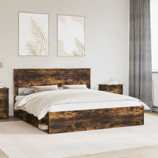 vidaXL Bedframe Gerookt eiken 200 x 200 cm Massief grenenhout Bruin