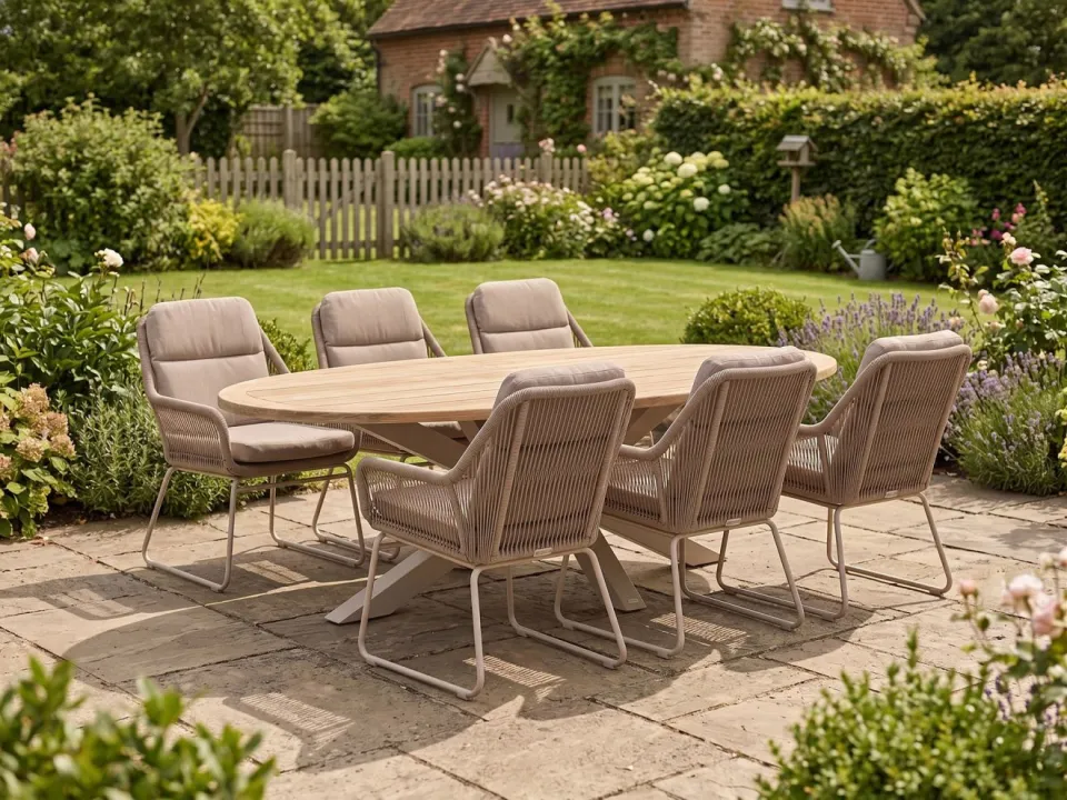 Intenso Furniture Intenso Isorella/ROUGH-Y Ellips 200cm dining tuinset 7-delig bruin, foto 5