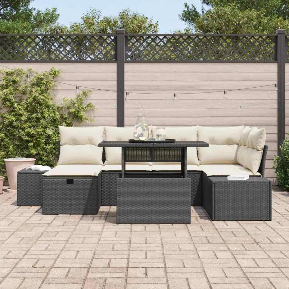 vidaXL Tuin Sofa Set 7 st Zwart poly rattan, foto 3