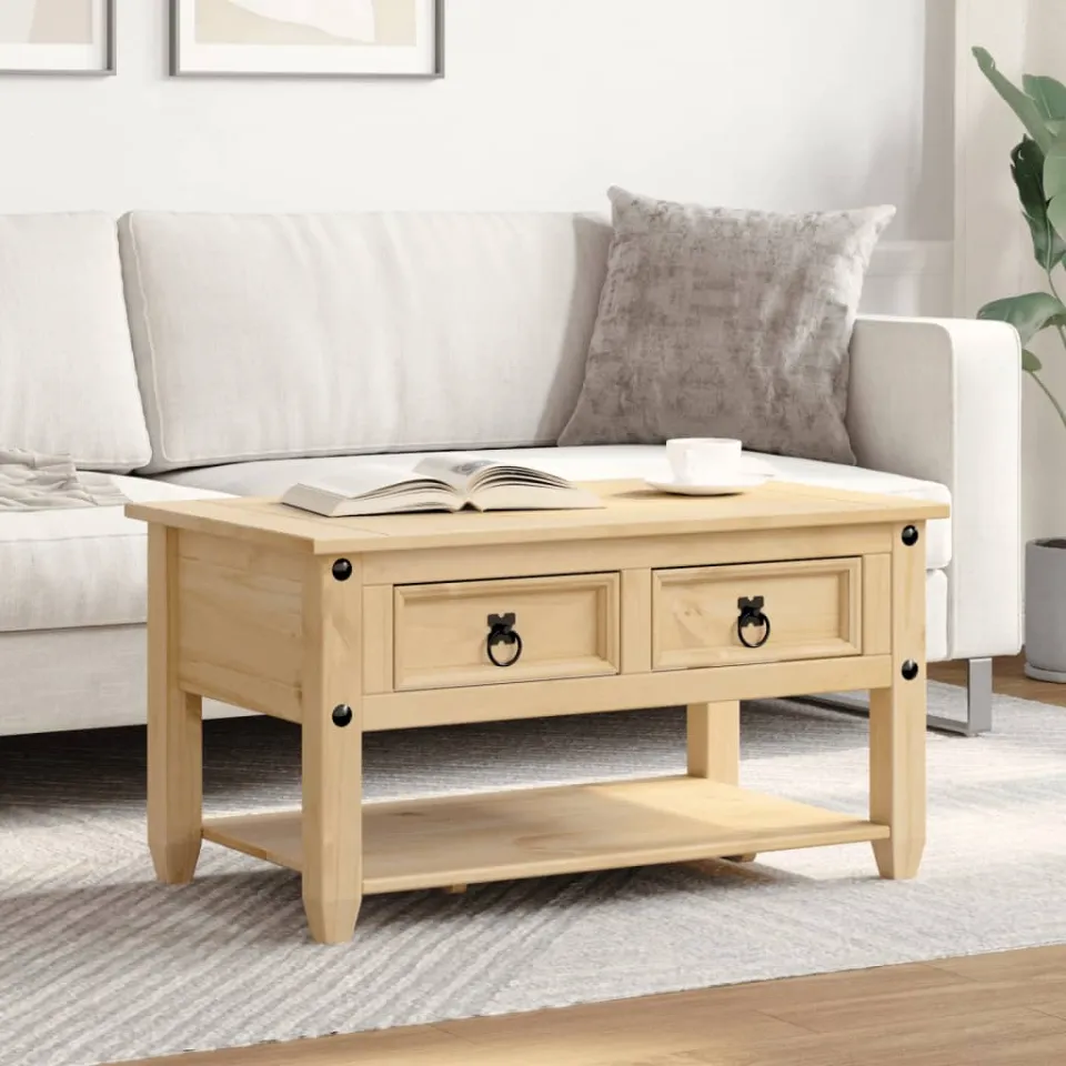 vidaXL Salontafel met lades Corona 85x50x45 cm massief grenenhout bruin, foto 2