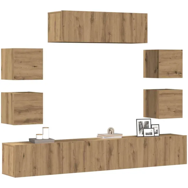 vidaXL 7-delig Tv-meubelset wandmontage bewerkt hout artisanaal eiken Bruin