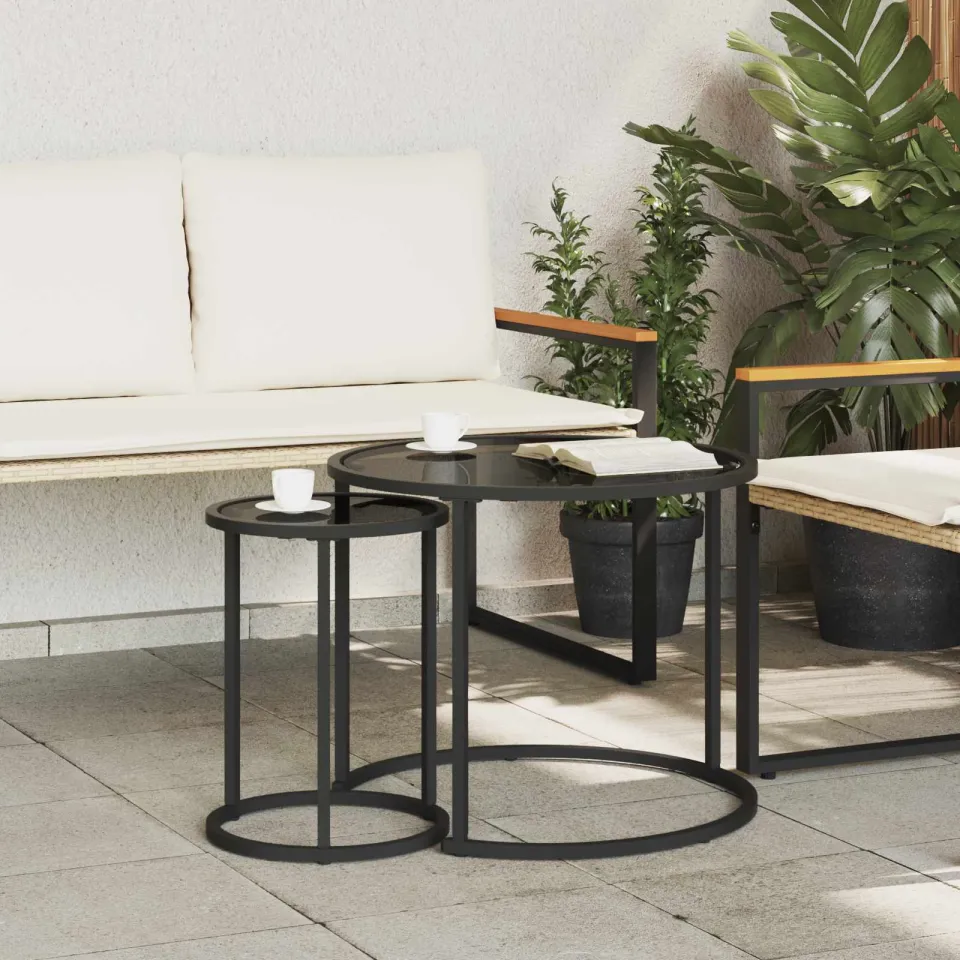 vidaXL Koffietafel Set 2 st Zwart 55 x 55 x 45 cm Glas, foto 2